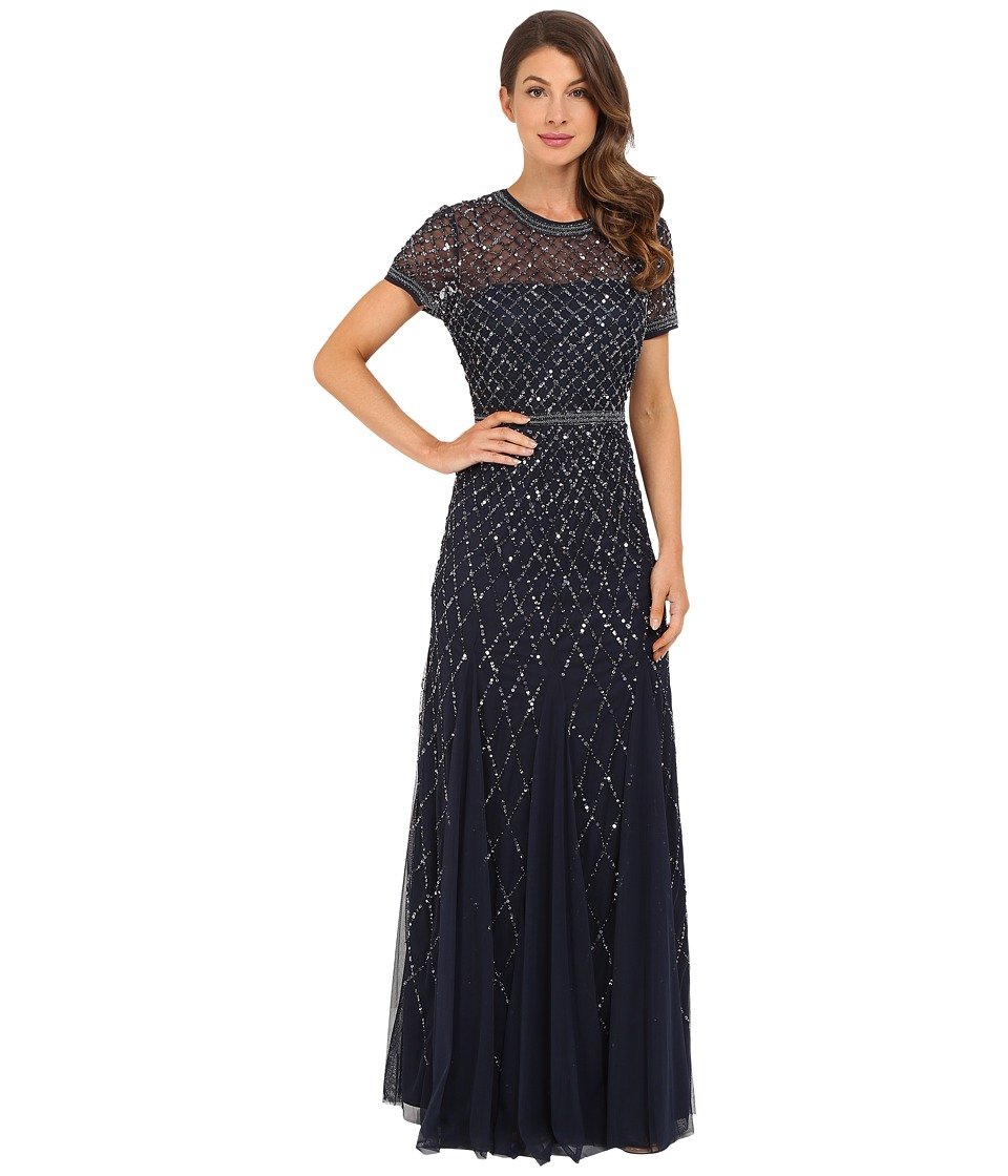 Adrianna Papell Sukienka Kobiety Short-sleeve Grid Beaded Gown