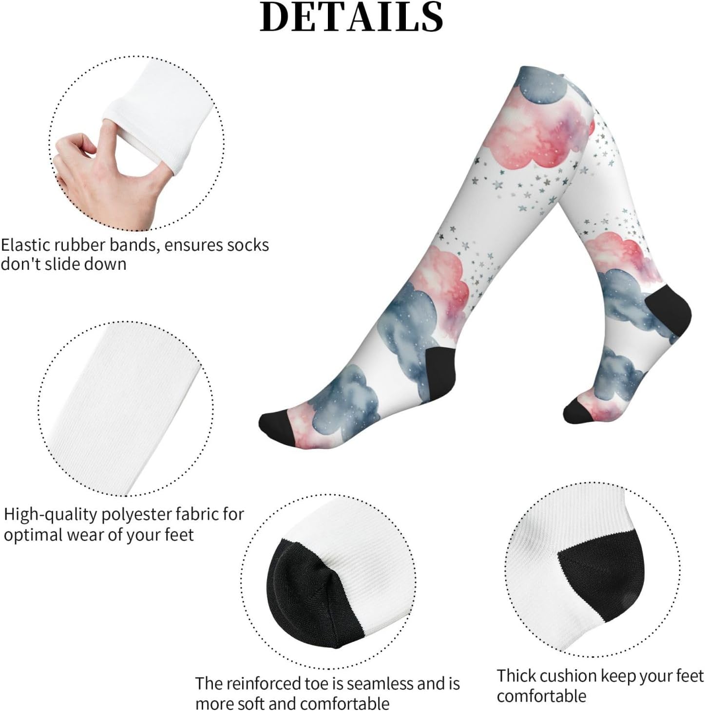 Watercolor Clouds Compression Socks For Women Men 15-20mmhg Graduated Support Circulation Knee High Socks For Nurses Athletic