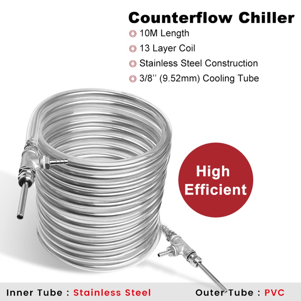 3/8'' x 10M Refroidisseur De Moût À Contre-Courant, Acier Inoxydable 304 Échangeur De Chaleur Tube De Refroidissement Homebrew Refroidisseur De Bière Tube À Serpentin