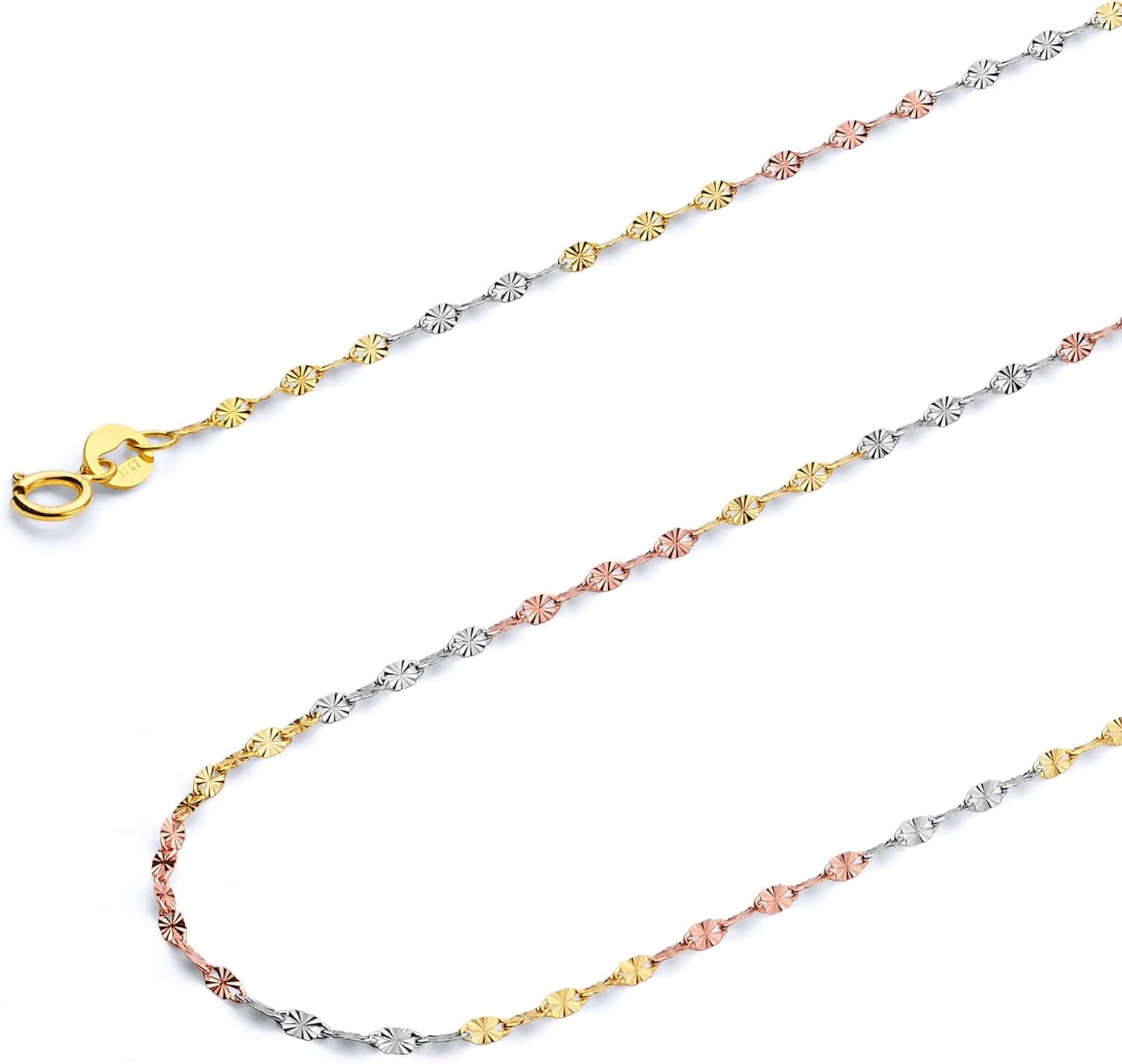 Wellingsale 14K Solid Gold Diamond Cut Mirror Chains (Select Options)