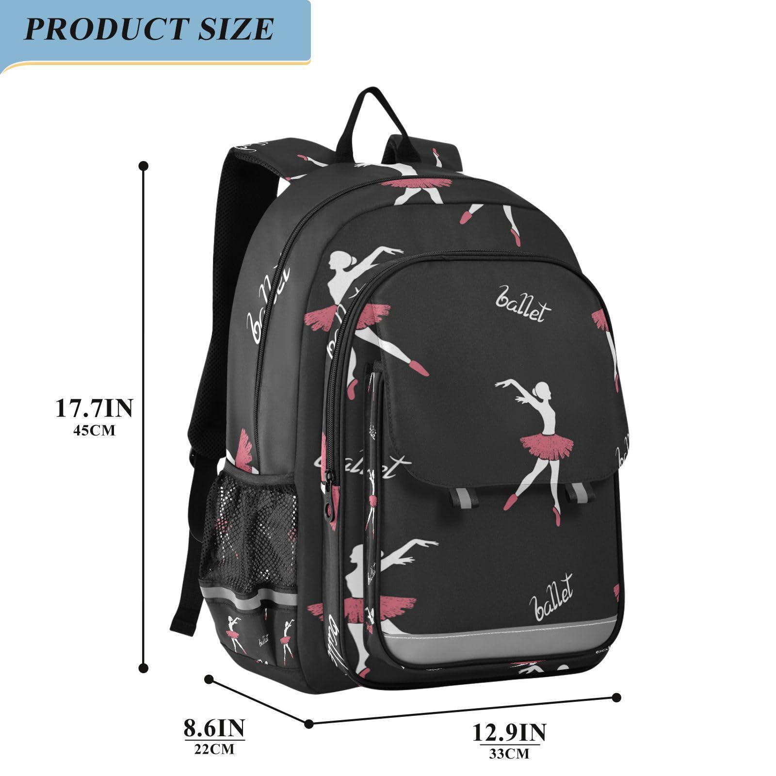Sac d'école pour danseuses de ballet pour garçons et filles, grand sac à livres, léger, résistant à l'eau., Noir , taille unique