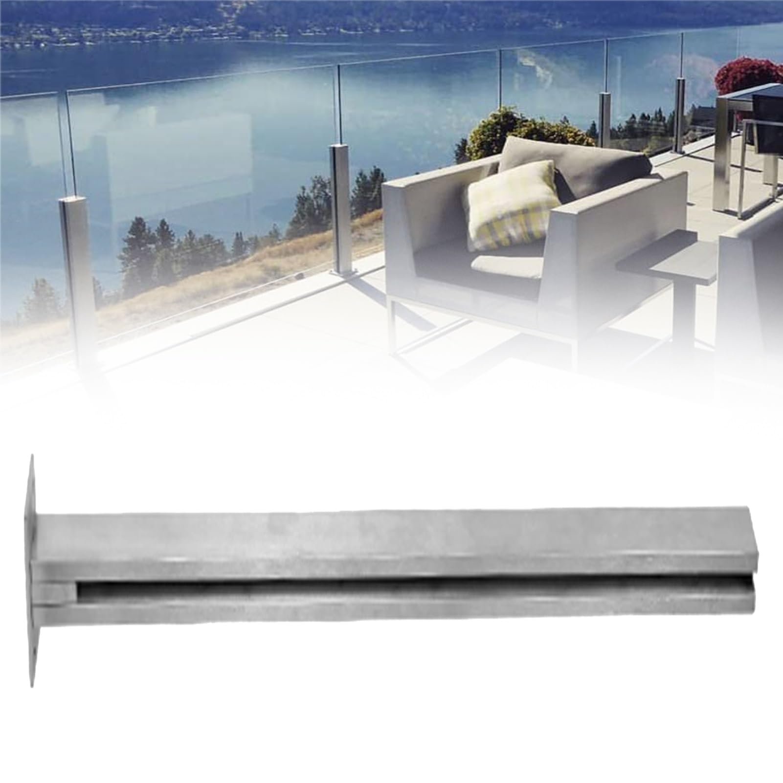 Poteau garde-corps verre inox 105cm avec base et rainures pour balustrade extérieure
