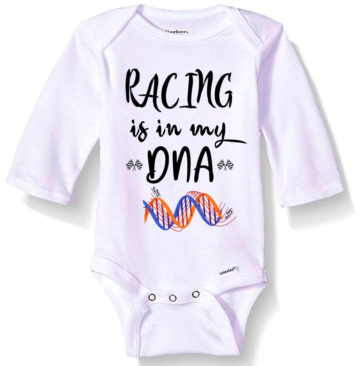 Racing in My DNA -100% Organic Racing LS Infant Baby Bodysuit Onesie Outfit
