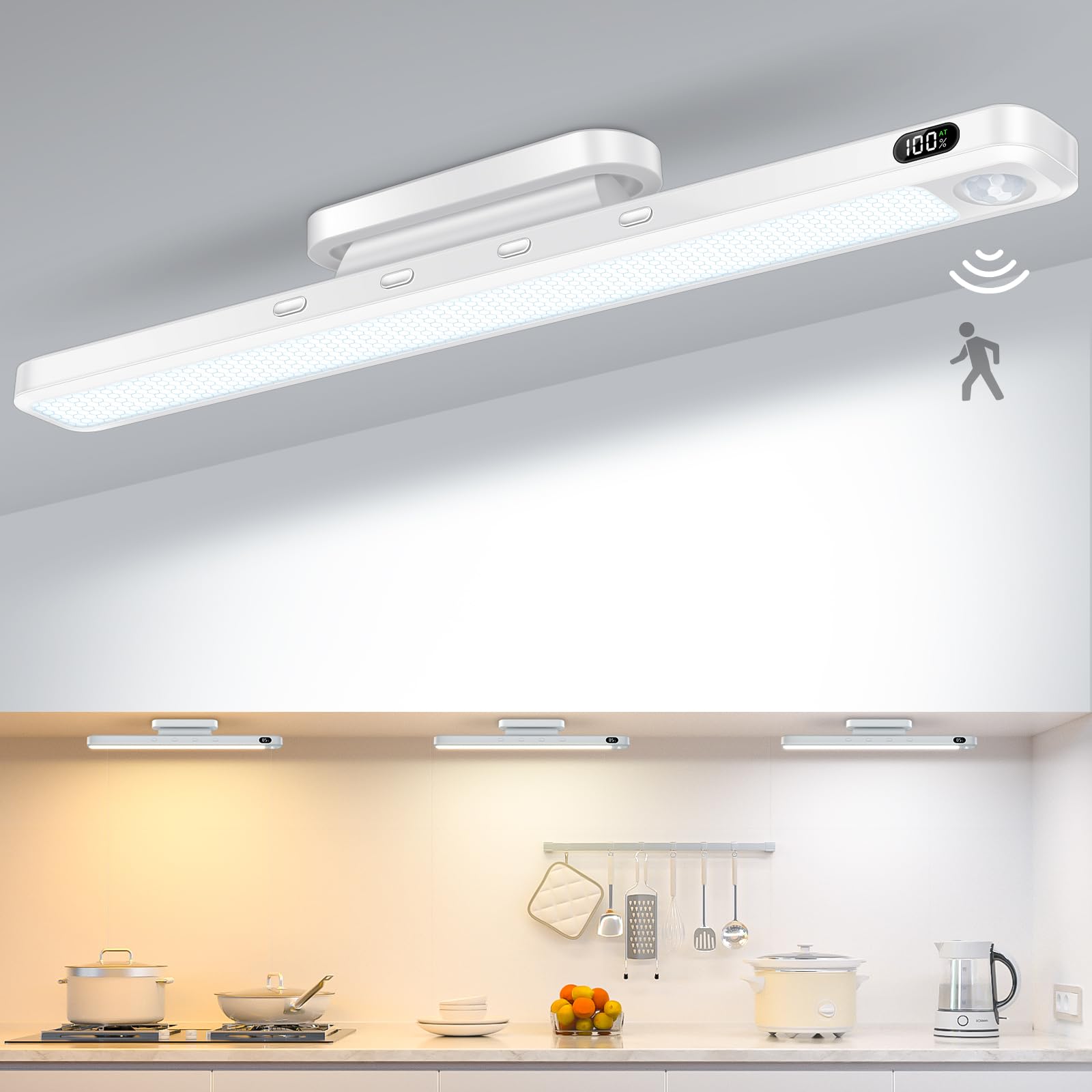 WILLED 3W Schranklicht mit Bewegungsmelder,Verstellbar Unterschrank Beleuchtung Küche,2000mAh Wiederaufladbar Schrankbeleuchtung Led Bewegungssensor für Badezimmer,Schreibtisch,Spiegel,Kleiderschrank