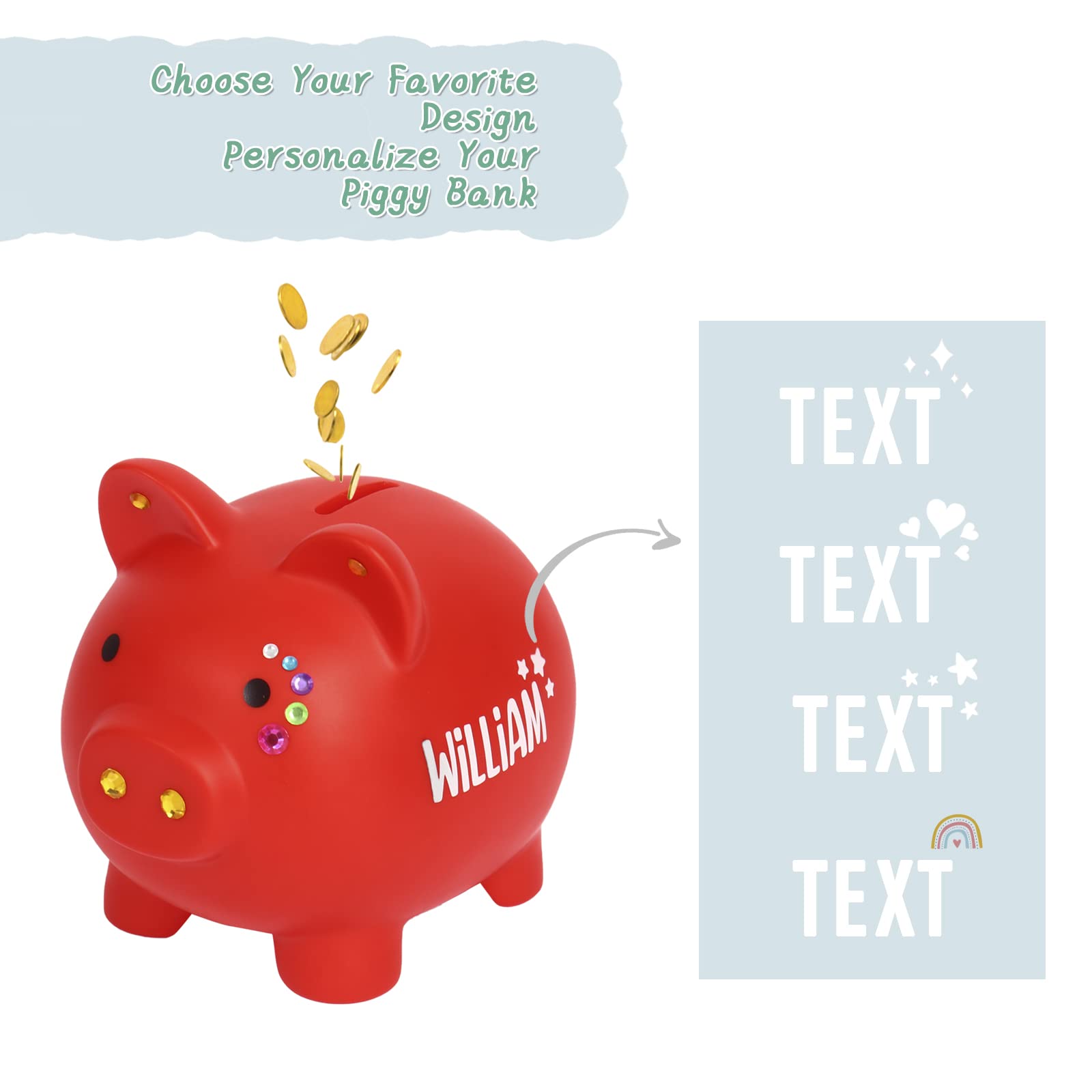 OXYEFEI Cute Piggy Bank, Personalized Soft Vinyl Shatterproof Coin Bank for Boys & Girls, Unbreakable Money Bank, Fun Savings Jar Gifts for Birthday (Apricot)