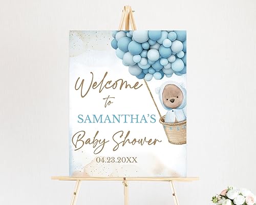 Miniatura 2 de Letrero de bienvenida personalizado con globo de oso azul para baby shower, cartel de bienvenida de baby shower, baby shower, baby shower, We Can