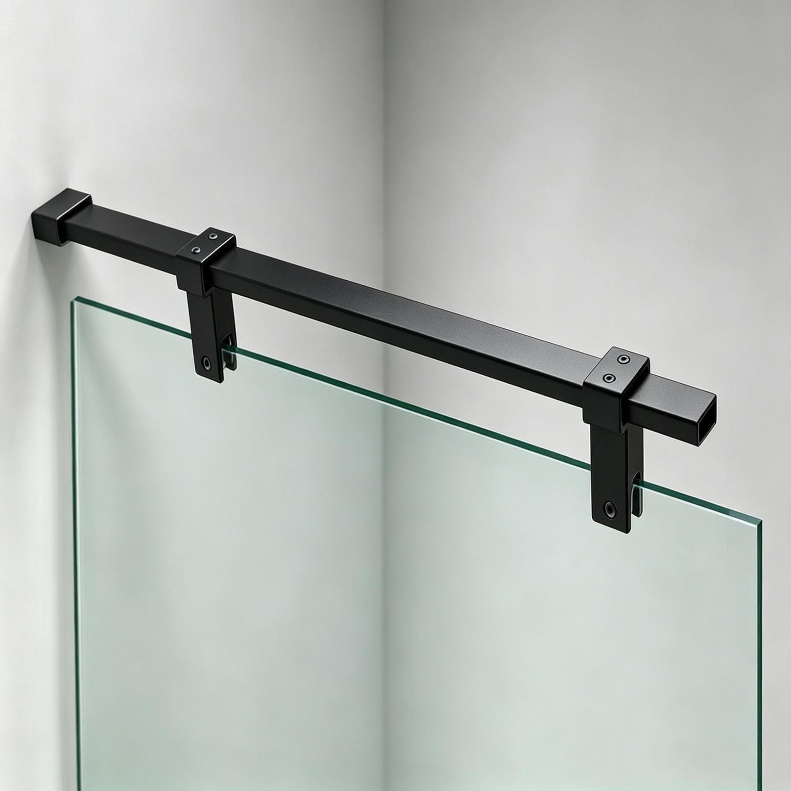 Wahhwf Matte Black Dual Clamps Black Shower Glass Support Rod 19.7–39.4In(L), 304 Stainless Steel Glass-To-Wall Stabilizer Bar For Frameless Shower Glass Panels, 8–12Mm Thick(,39.4In/100Cm)