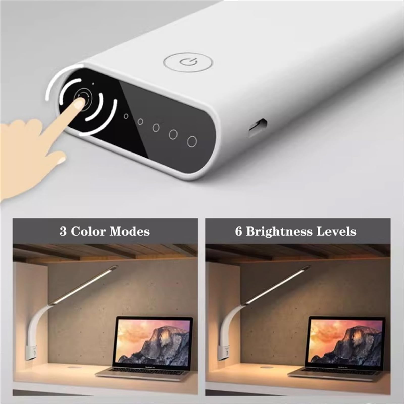 Lamparas Sobremesa Lámpara de escritorio LED recargable, luz con control táctil aleación aluminio, lectura protección ocular regulable, 3 modos color y 6 niveles brillo Lámpara Escritorio(Gold)