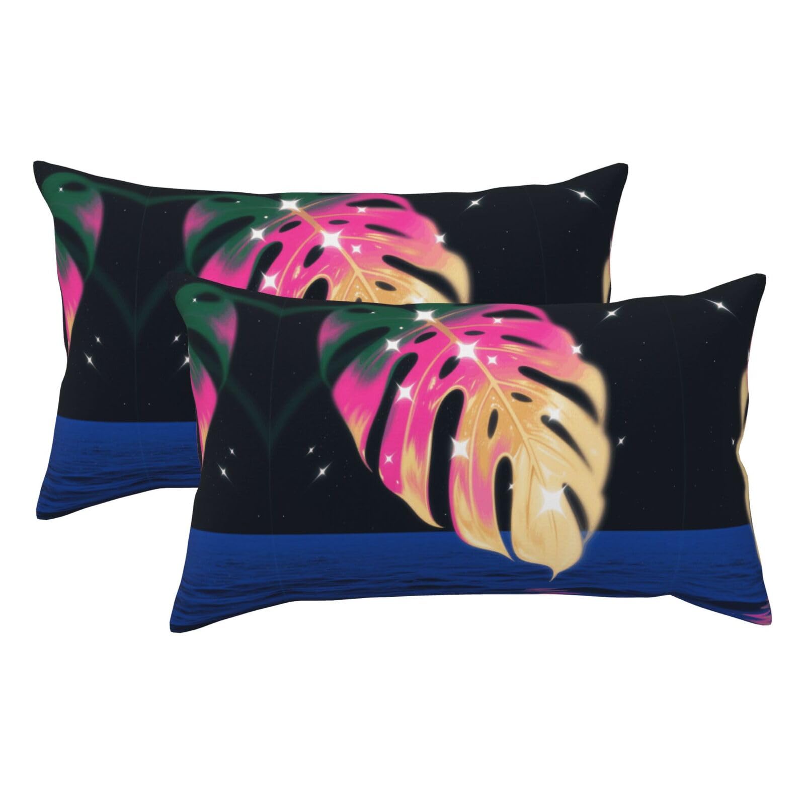 Tropical Leaves Luxury King Pillowcases Set of 2, Plush Velvet Feel Pillow Covers with Hidden Zipper, Skin & Hair Friendly, 20x36 Inches Pillow Cases for Sleeping Gift