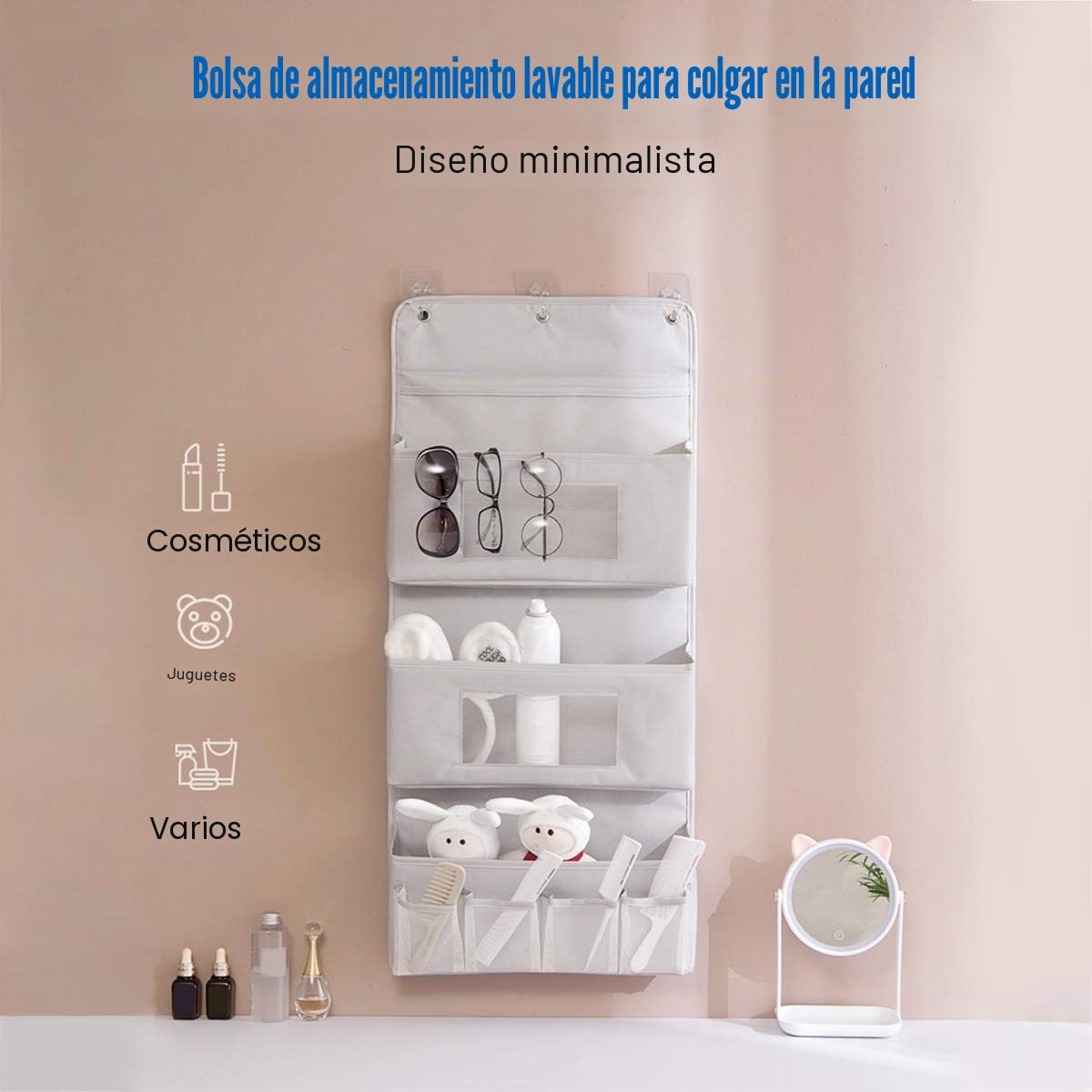 Organizador Colgante con Bolsillos Práctico Almacenamiento Colgante Organizador Bolsillos para Cocina Dormitorio Albaricoque