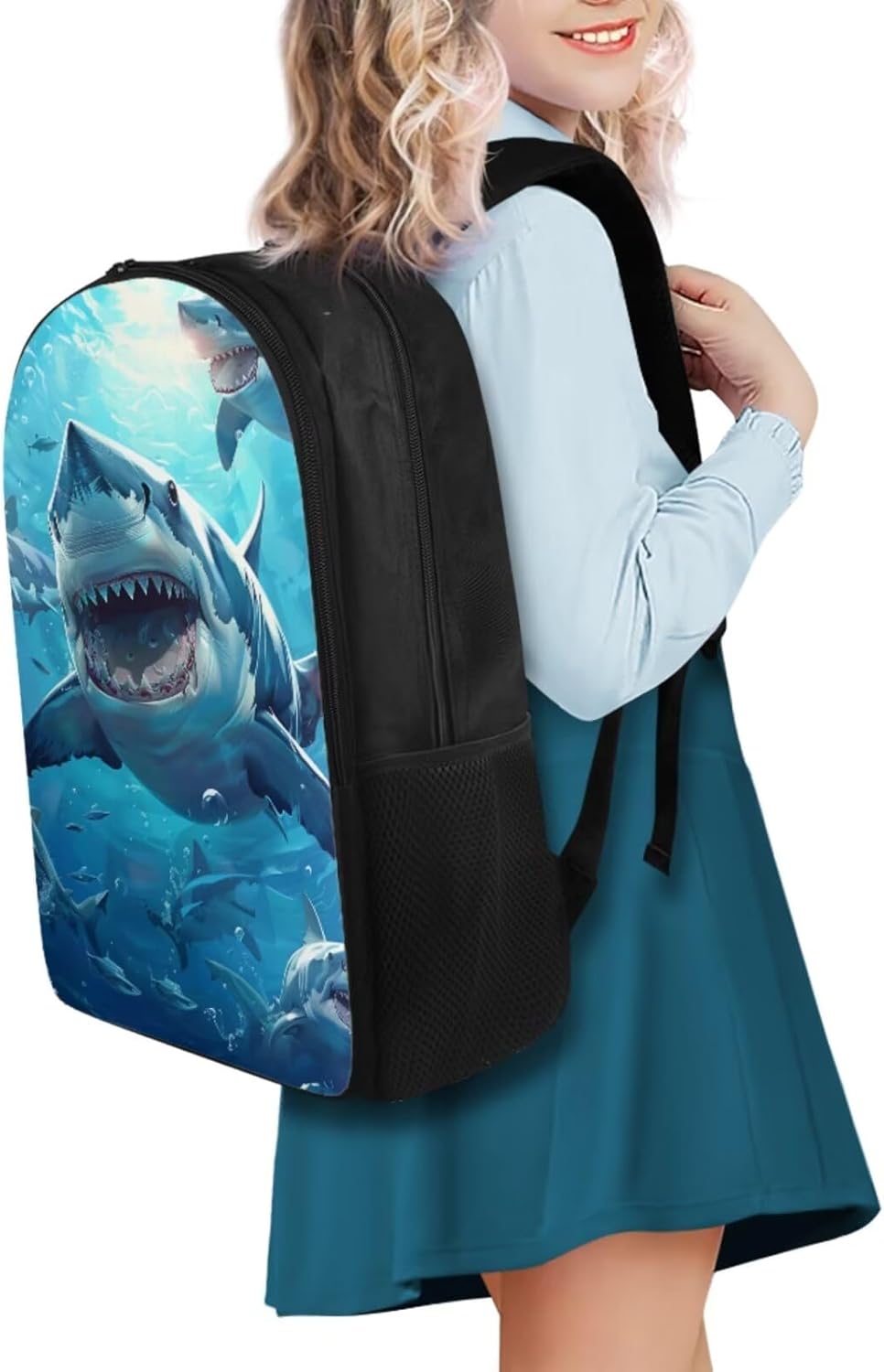 Shark Backpack for Boys Kids Backpack with Lunch Box Water Bottle Bag and Cute Pencil Case 4PCS Set Bookbag with Compartments for School Teens 17 inch Large Capacity School Bag for Girls