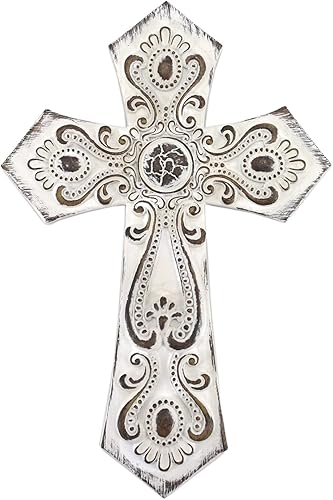 Comfy Hour Faith and Hope Collection - Cruz de pared de tótem clásico blanco, estilo antiguo