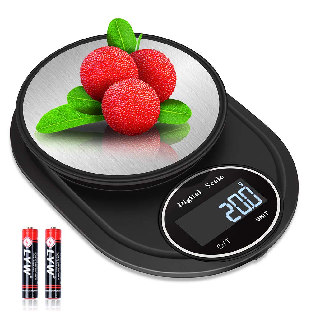 Digital Kitchen Scale, ARGIGU 22lb/10kg Multifunction Food Scale, Cooking Pocket Scale with Backlit LCD Display, 7Units, Tare & Auto Off, Stainless Steel(Batteries Included)