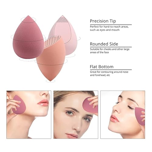 Miniatura 5 de Juego de 8 esponjas de maquillaje, 7 esponjas de belleza y 1 botella, 1 soporte para mezclar base, crema y polvo (rosa, soporte de metal, embalaje