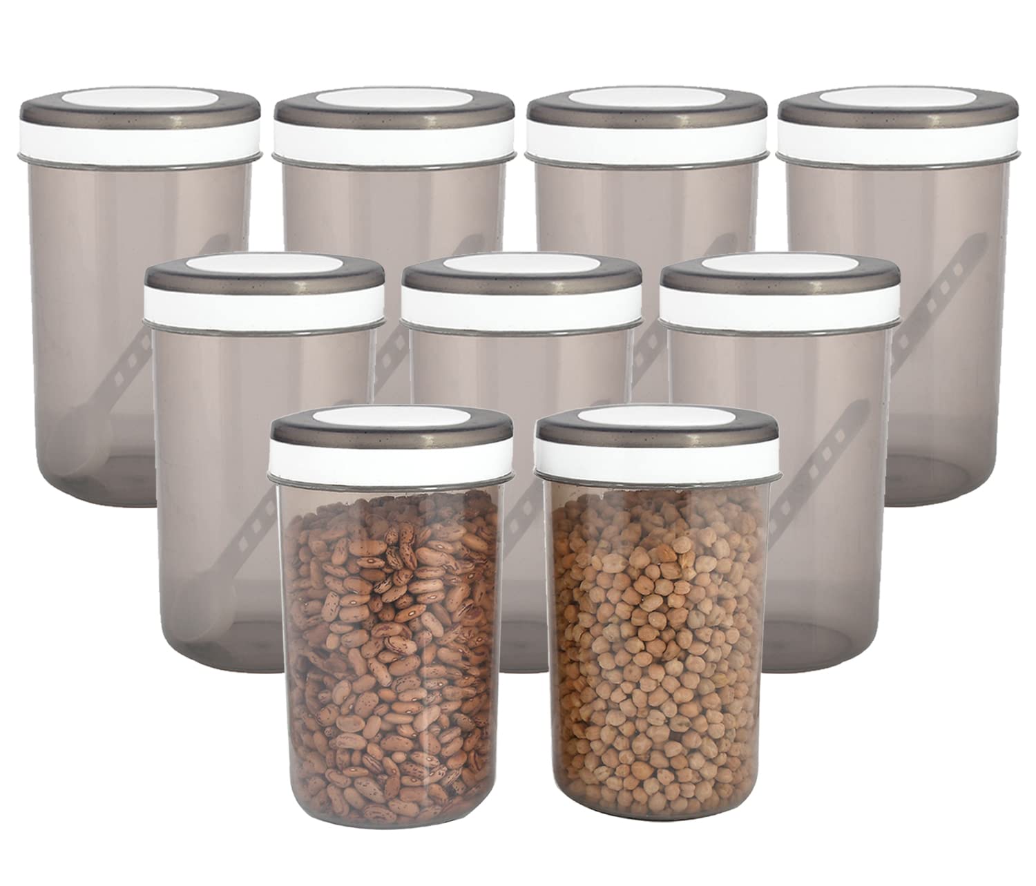 Kuber Industries Containers Set for Kitchen|BPA-Free Plastic 500 ML Storage Containers Set with Spoon for Kitchen|Pack of 6 (Gray)