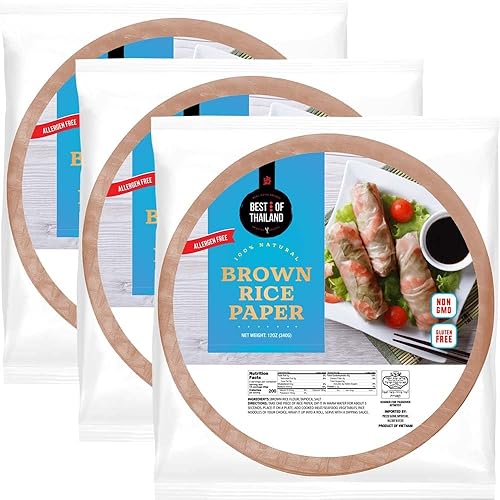 Best of Thailand Redondas Envolturas de Papel de Arroz Integral Marrón Paquete de 3  Perfectas para Rollitos de Primavera Frescos y Dumplings  Sin