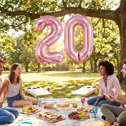 Image of Number Balloons Pink Party Balloon - Giant Number 20 Balloon, 40 Inch Large Balloon, Birthday Decorations for Women, Birthday Balloon for Anniversary Baby Shower Princess Party Decorations