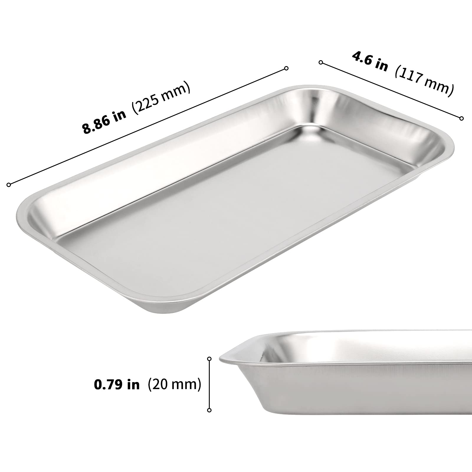 Lot de 5 Plateaux Acier Inoxydable, Plateau De Laboratoire, Plateau à Instruments Rectangulaire en Acier Inoxydable pour Laboratoire, Plateaux de Service, 22,5 x 11,7 x 2 cm