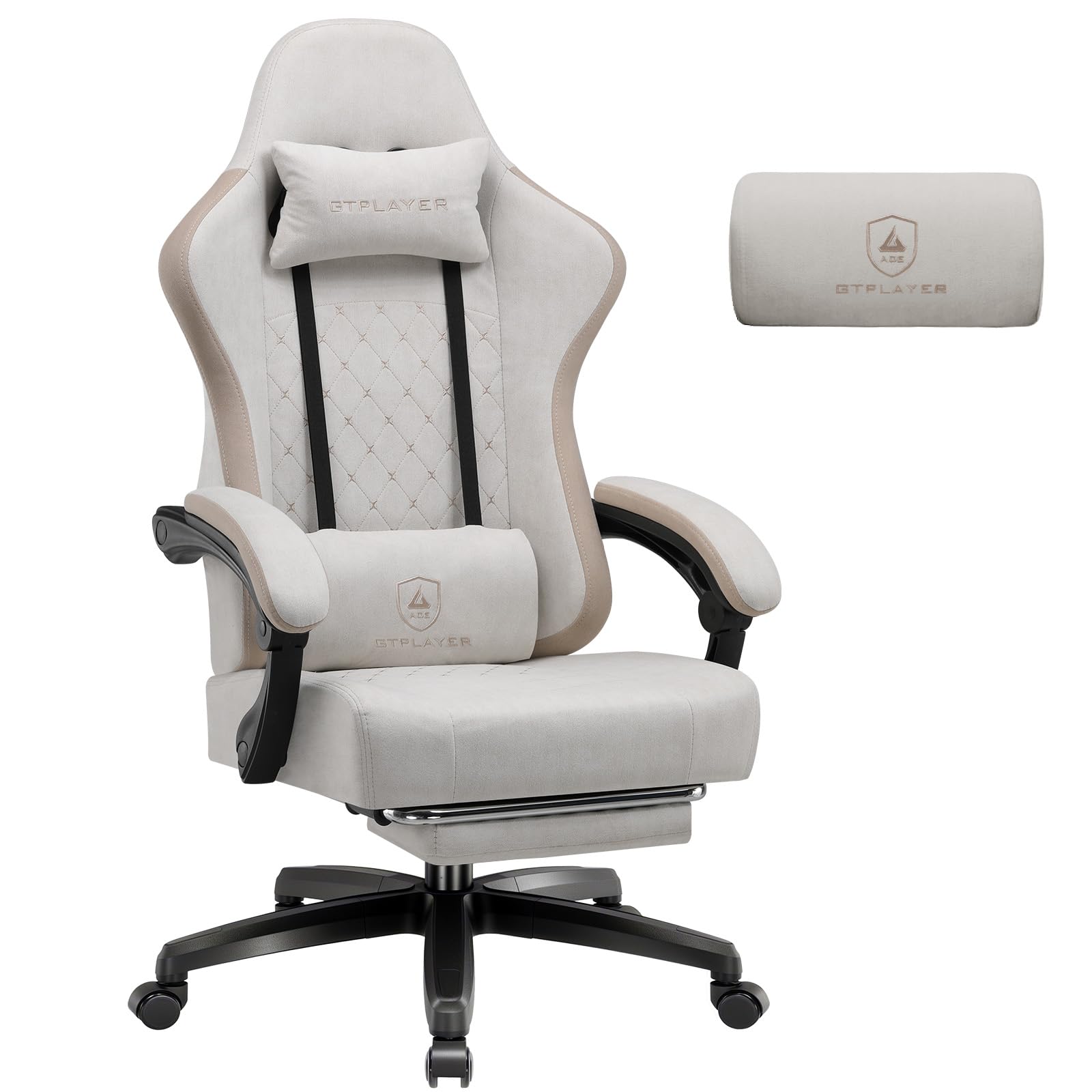 GTPLAYER Gaming Stuhl Stoff, Gaming Sessel mit Taschenfederkissen, ergonomischer Drehstuhl, Gamer Stuhl mit Fußstütze150 kg Belastbarkeit, dunkelblau