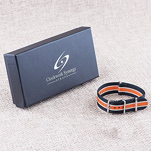Image of Clockwork Synergy - Classic SS Nylon Ballistic Watch Band Straps - Black /Tan /Orange - 22mm Interchangeable Replacement Military Watch Strap