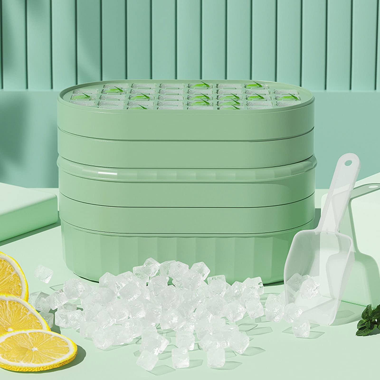 JINGYAN Bacs à glaçons Ice Cube Mold Maker Tray Household Storage Ice-making Box with Lid Cream Party Cocktail Cold Drink