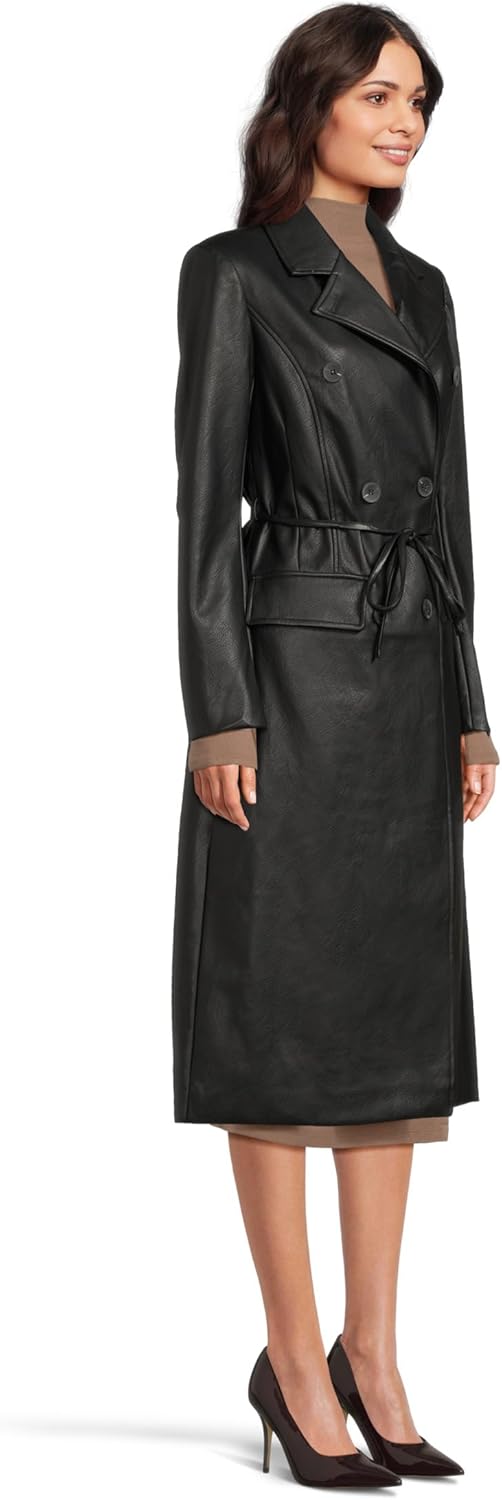 Avec Les Filles womens Belted Faux Leather Trench Coat - Image 2