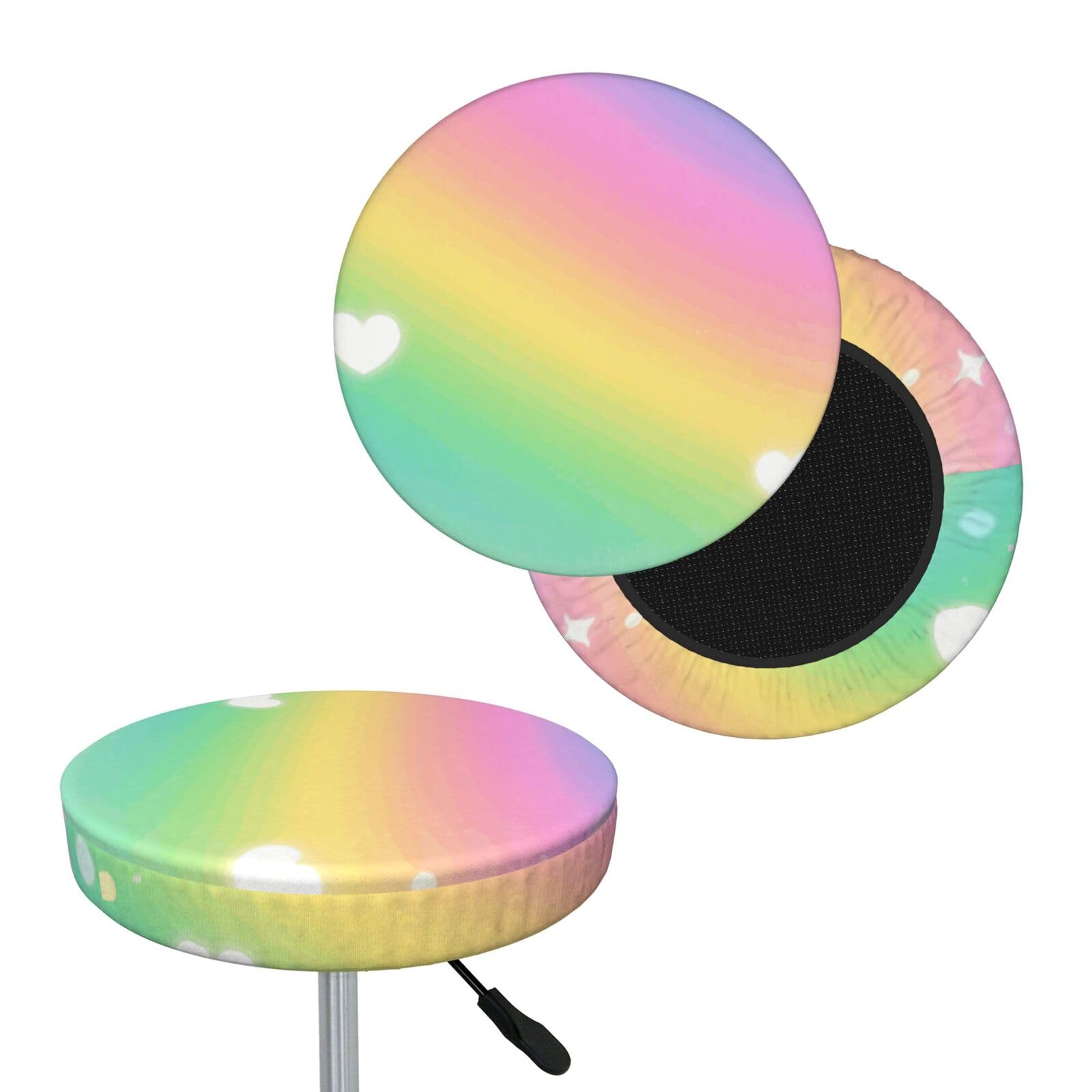 FekiLoot Pastel Rainbow Round Bar Stool Covers Stretch Washable Bar Stool Covers Dustproof Slipcover Bar Chair Covers with Elastic Band for Bar Kitchen Living Room Decor 14 Inch
