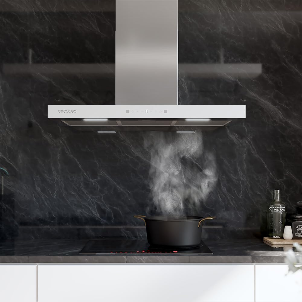 Cecotec Hotte Aspirante Flux TT 905500 Glass White A++ 90 cm 70W 550m3/h Commande Tactile LED