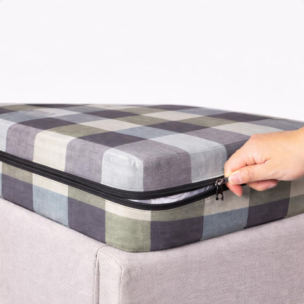 Mattress Cover with Zipper, Checked Pattern, Single Bed Size 72x36x4 inch, Machine Washable-image-24