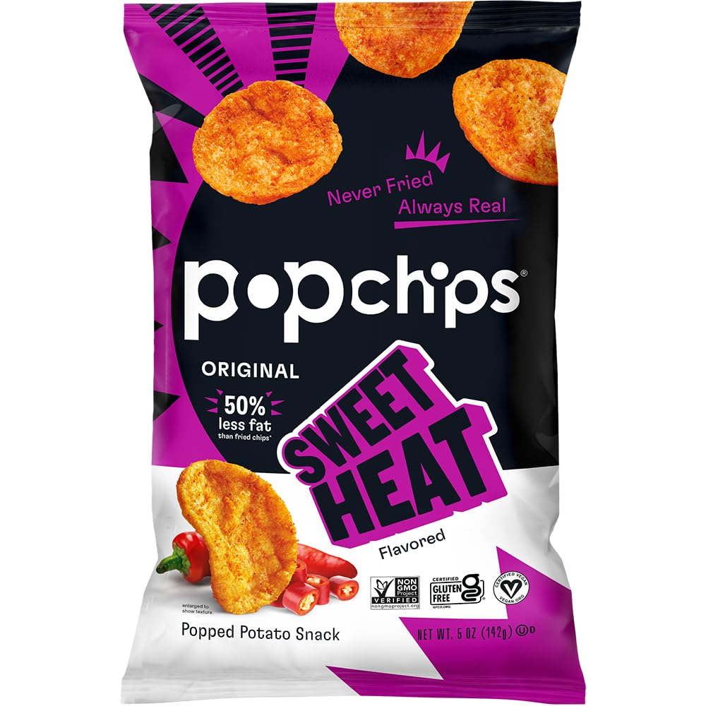 Popchips Potato Chips, Sweet Heat, 5.0oz Share Bags, Gluten Free, Salty Snacks for Adults and Children, Non-GMO, Vegan, Kosher (Pack of 4)