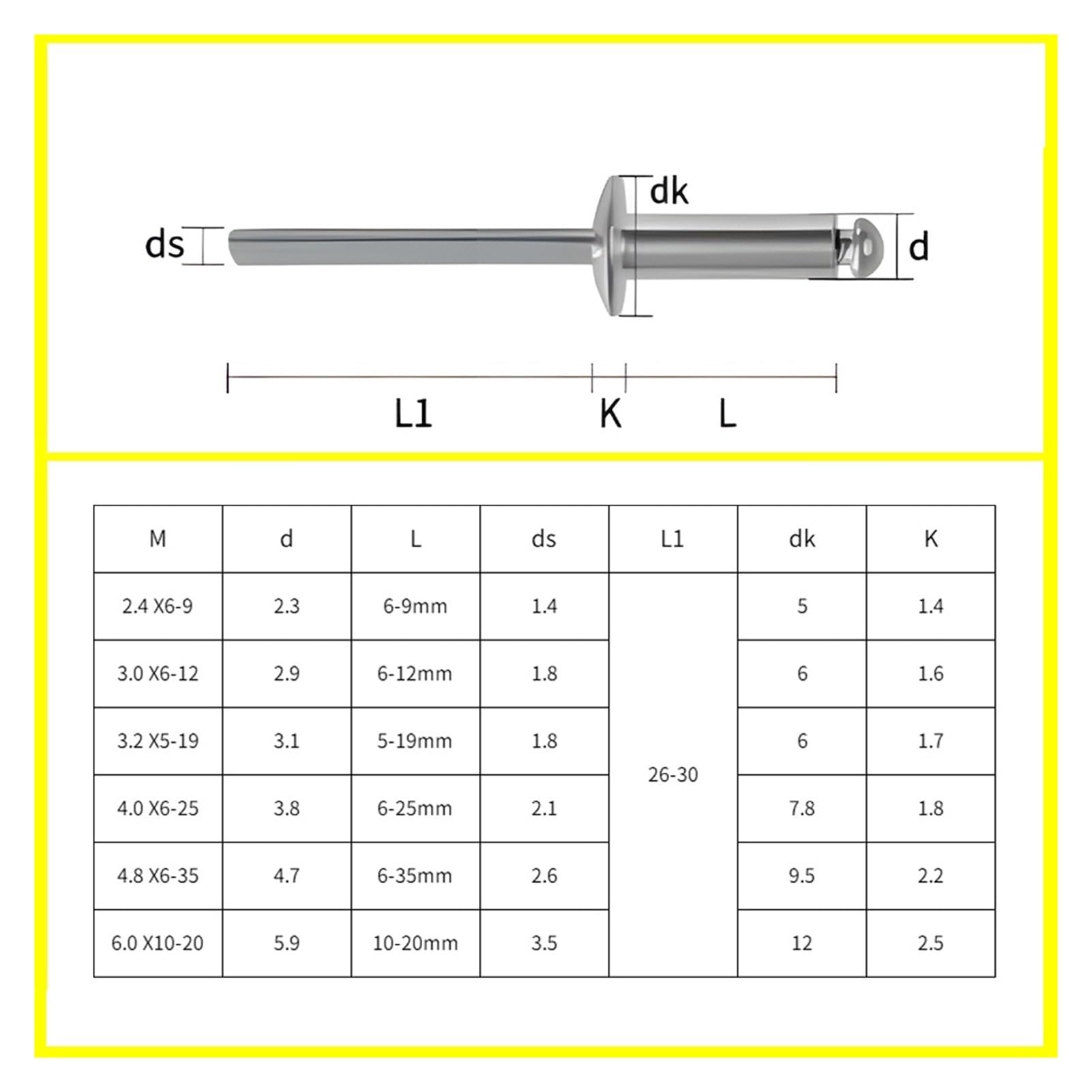 Aluminiowe nity zrywalne Nity Pop M2.4 M3 .2 Trzpień z łbem kopułkowym Gwóźdź do wyciągania wydechu(M3 (50pcs),8mm)