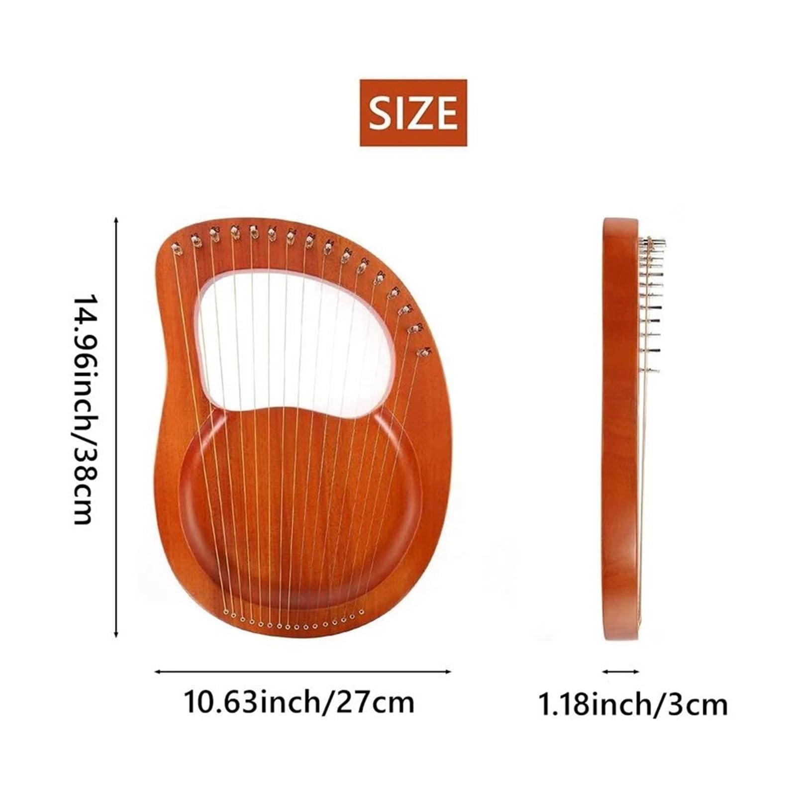 TSTS xilofono Professionale Arpa 16 Corde Impiallacciatura in Legno Massello Arpa Lira 16 Corde Strumento Musicale per Principianti con Corde di Ricambio(16 Khaki)