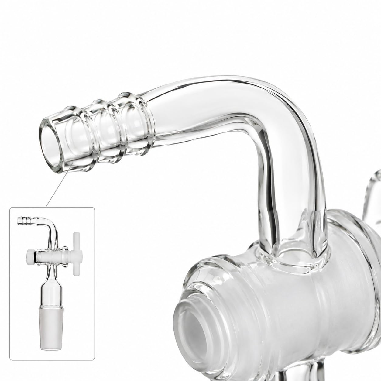90-Grad Glas Vakuum-Einlassadapter Schlaucholive Schliff-40# Glashahn