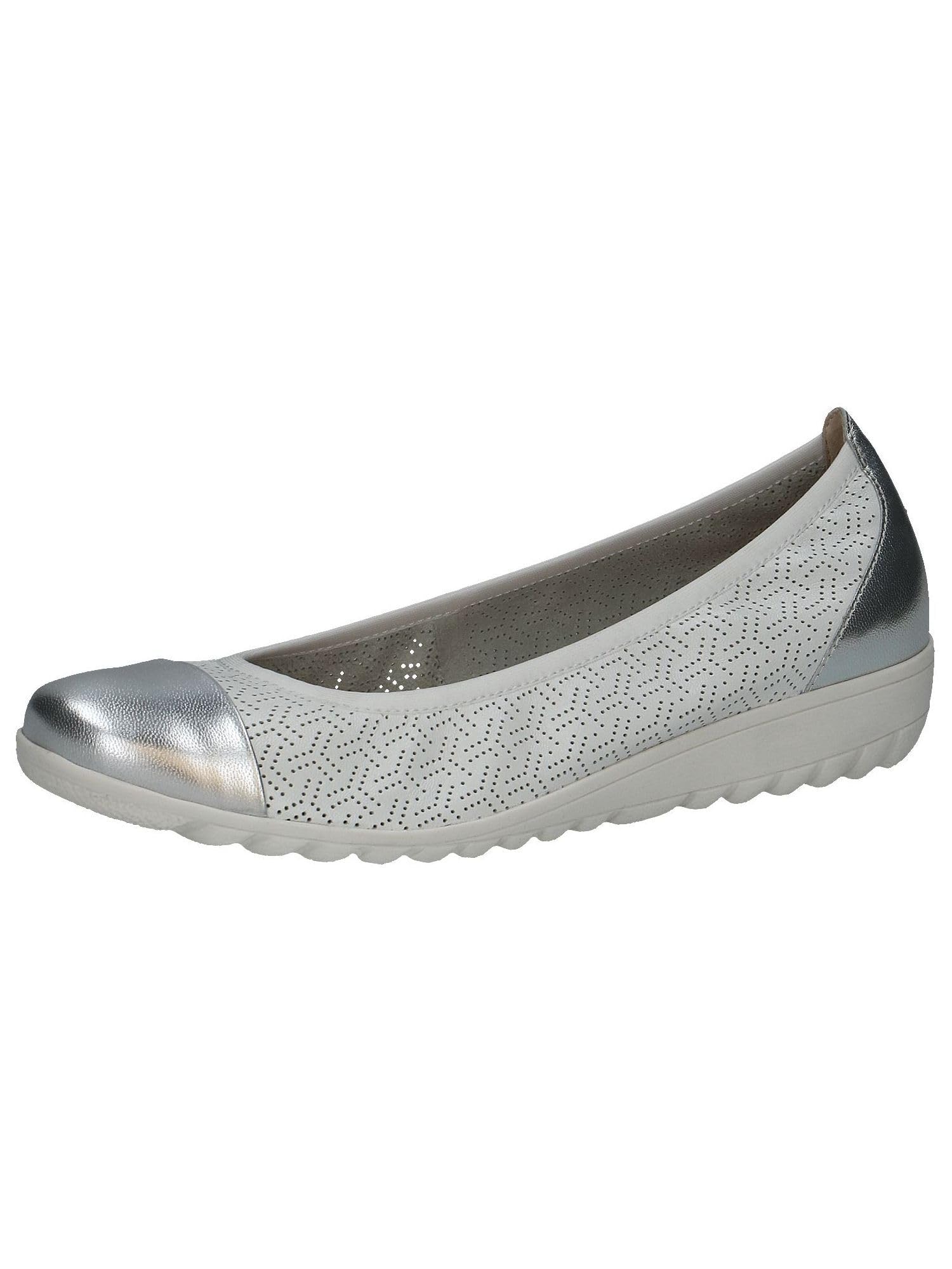 CAPRICE Women Ballet Flats Leather Round Toe, White (White Comb), 6 UK