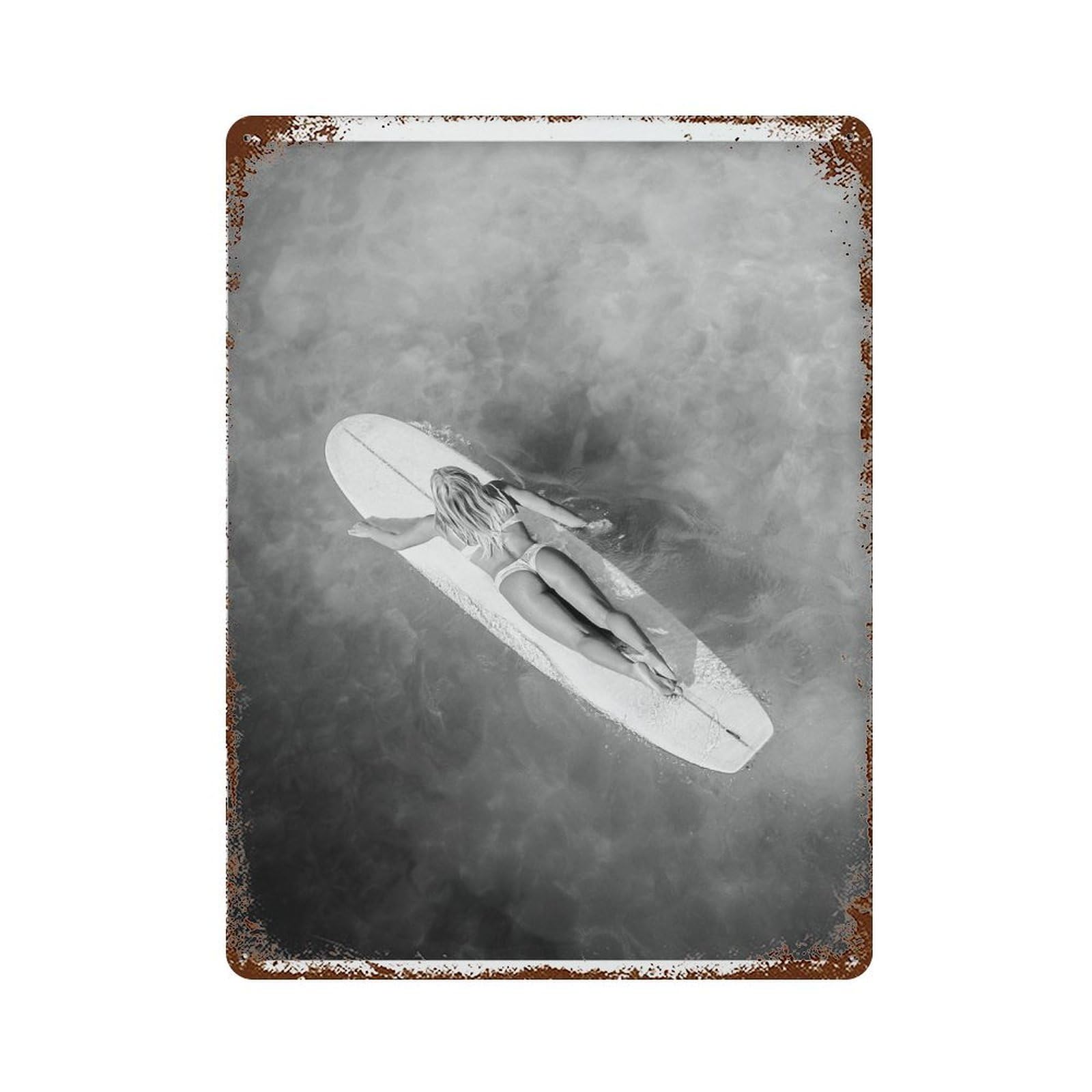 xiaoxiaoshen Woman on Surfboard Print, Wall Decor Art Metal Tin Poster Modern Home Decor Art Home Bar Shop Decorations Vintage Sign 40x30cm