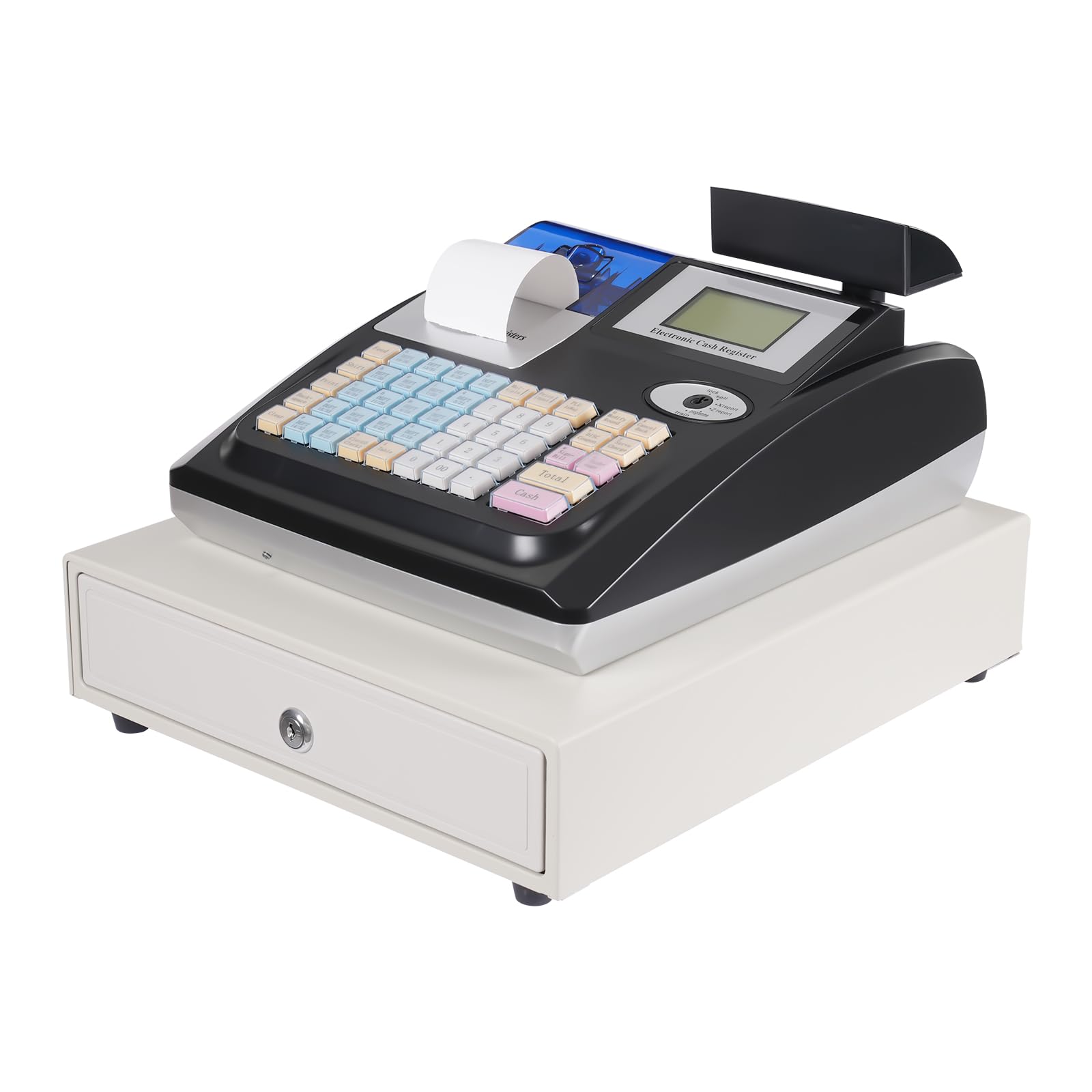 ieLsngai Electronic Cash Register, 48 Keys Cash Register Till with Dual Screens and Built-in Printer, LED Commercial Cash Register, 4 Compartments & 5 Coin Slots