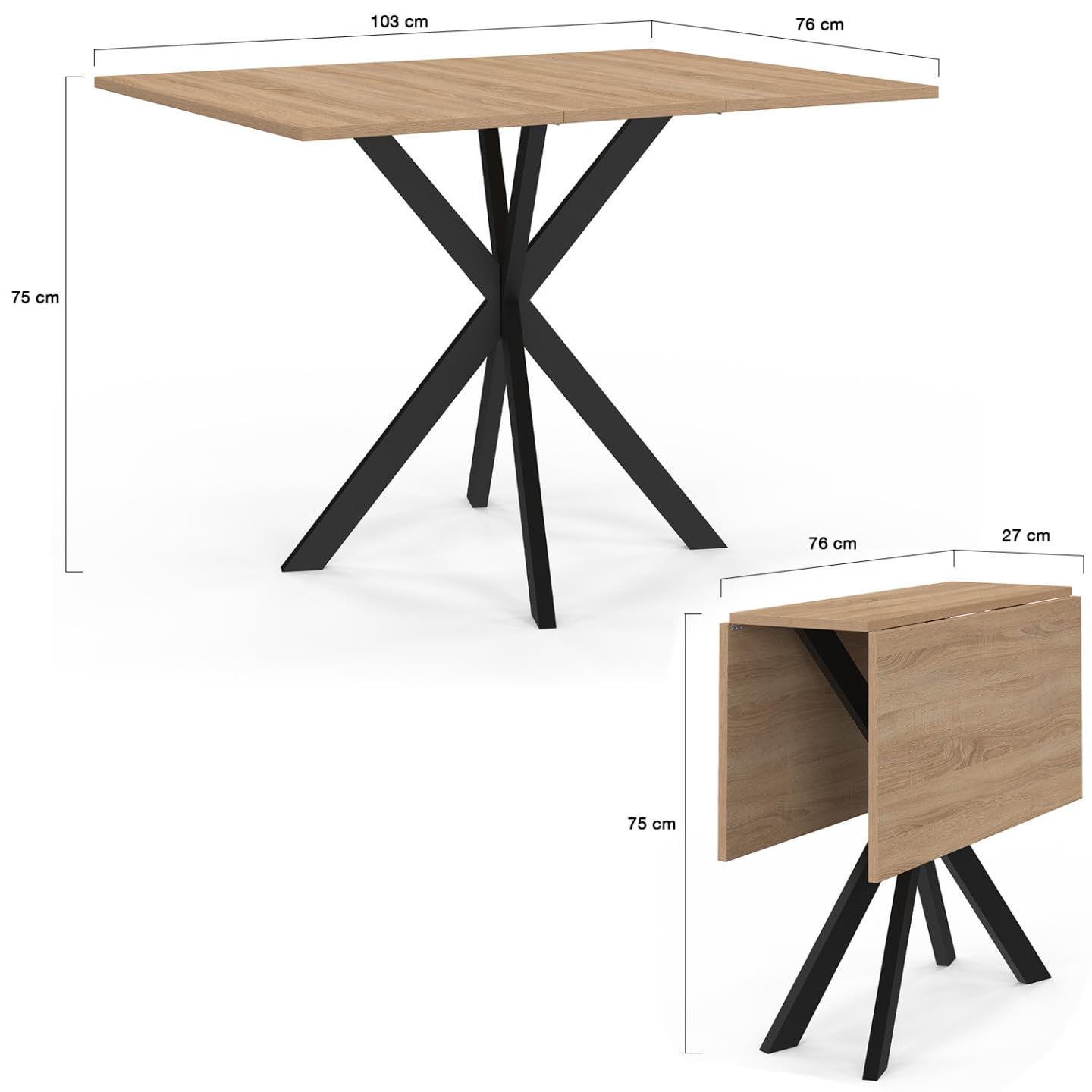 IDMarket - Table Console Pliable Alix 2-4 Personnes Pied araignée Bois et Noir 103 x 76 cm