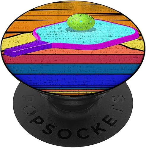 Pickleball raquetas paletas y bola retro atardecer deportes regalo PopSockets intercambiables PopGrip