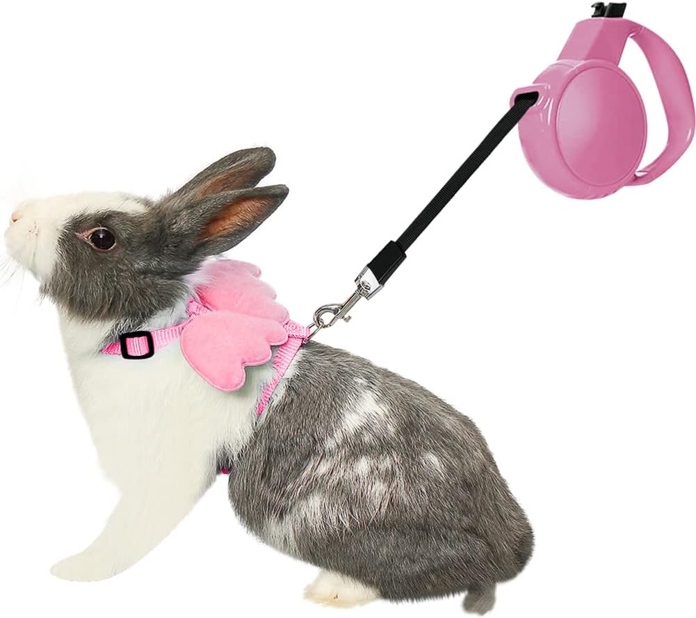 La La Pet® Adjustable Retractable Rabbit Harness and Leash Set Bunny Harness Leash Set Small Animal Cute Wings Harness Leash Set for Outdoor Walking Running Jogging M