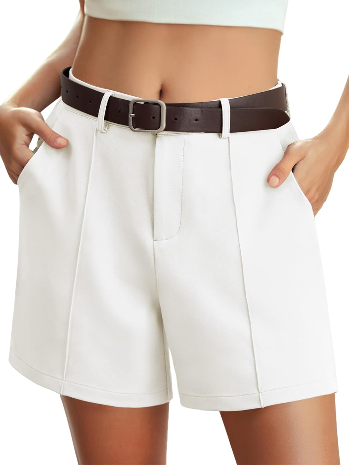 Feiersi Womens Casual High Waisted Elastic Waist Wide Leg Tailored Shorts Pleated Trendy Dressy Work Trouser Shorts