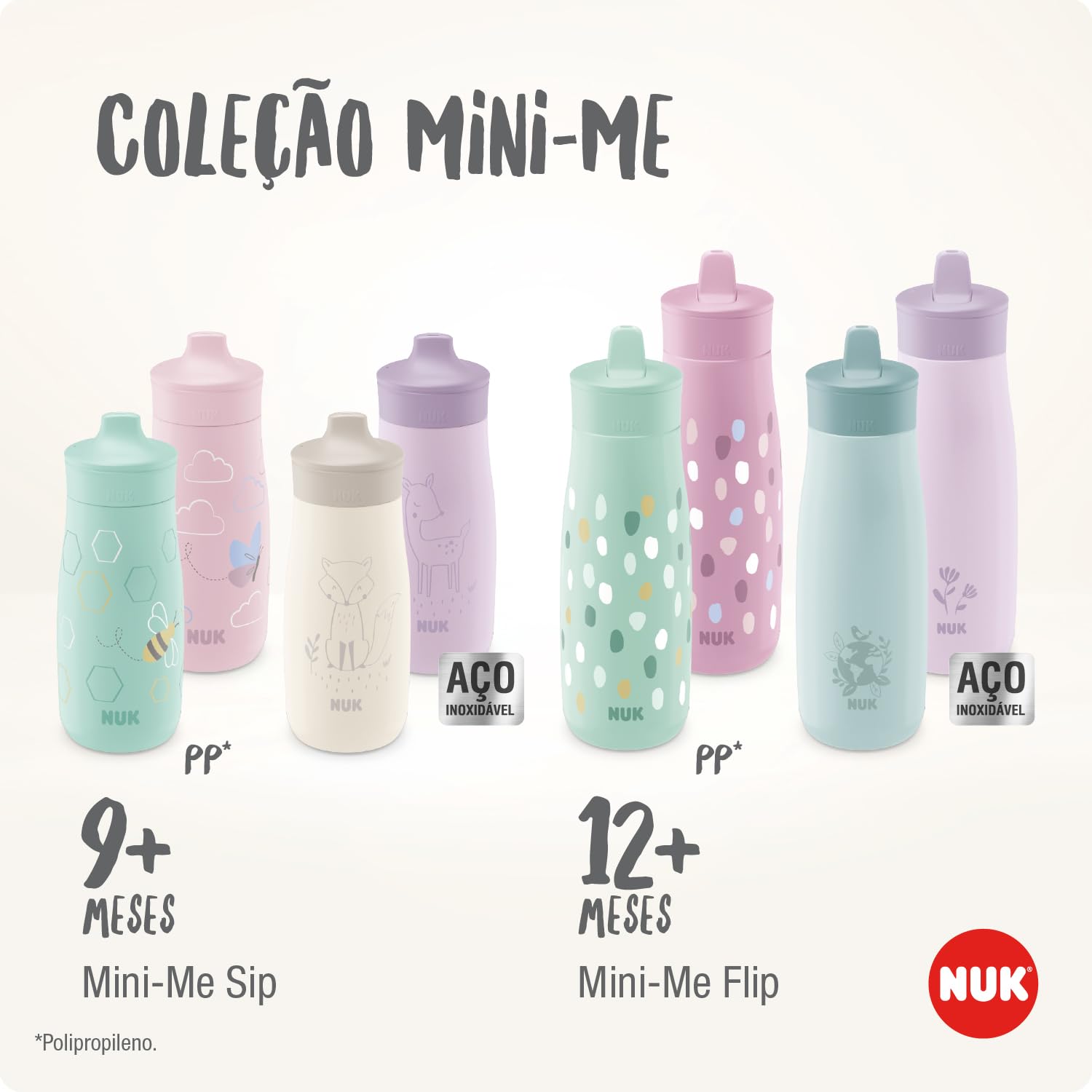 NUK Mini-Me Sip Tazza per bambini | 9+ mesi | 300 ml | Borraccia in acciaio inox per bambini | Beccuccio temperato antigoccia | Infrangibile | Lilac Deer