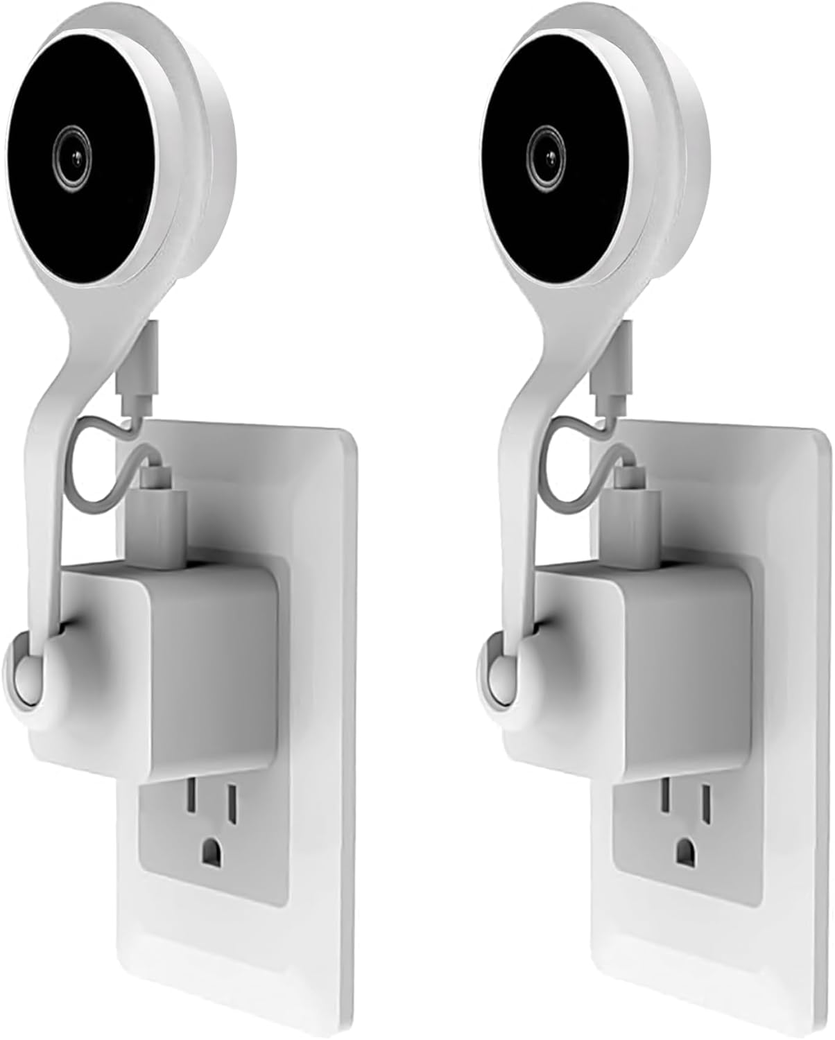 USB Charger 360 Adjustable Ball Joint Wall AC Outlet Mount Holder for NC1102ES Nest Cam Indoor Camera Portable Charger - (Set 2 PCS, Plug Type: White Not Camera Included)