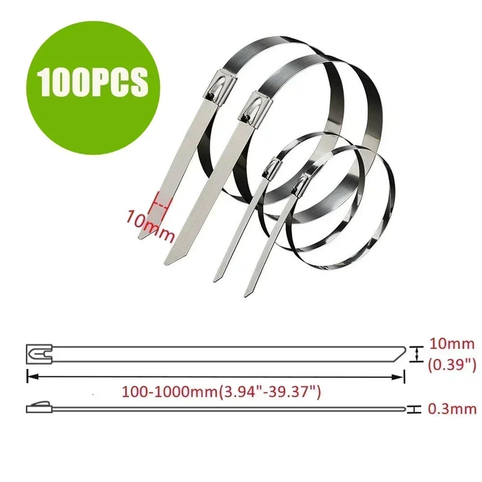 Fascette Metalliche 100 Fascette Stringicavo In Acciaio Inossidabile, Multiuso, Autobloccanti, In Metallo, Lunghe 4,6/7,9/10/12 Mm(10mm,200mm)