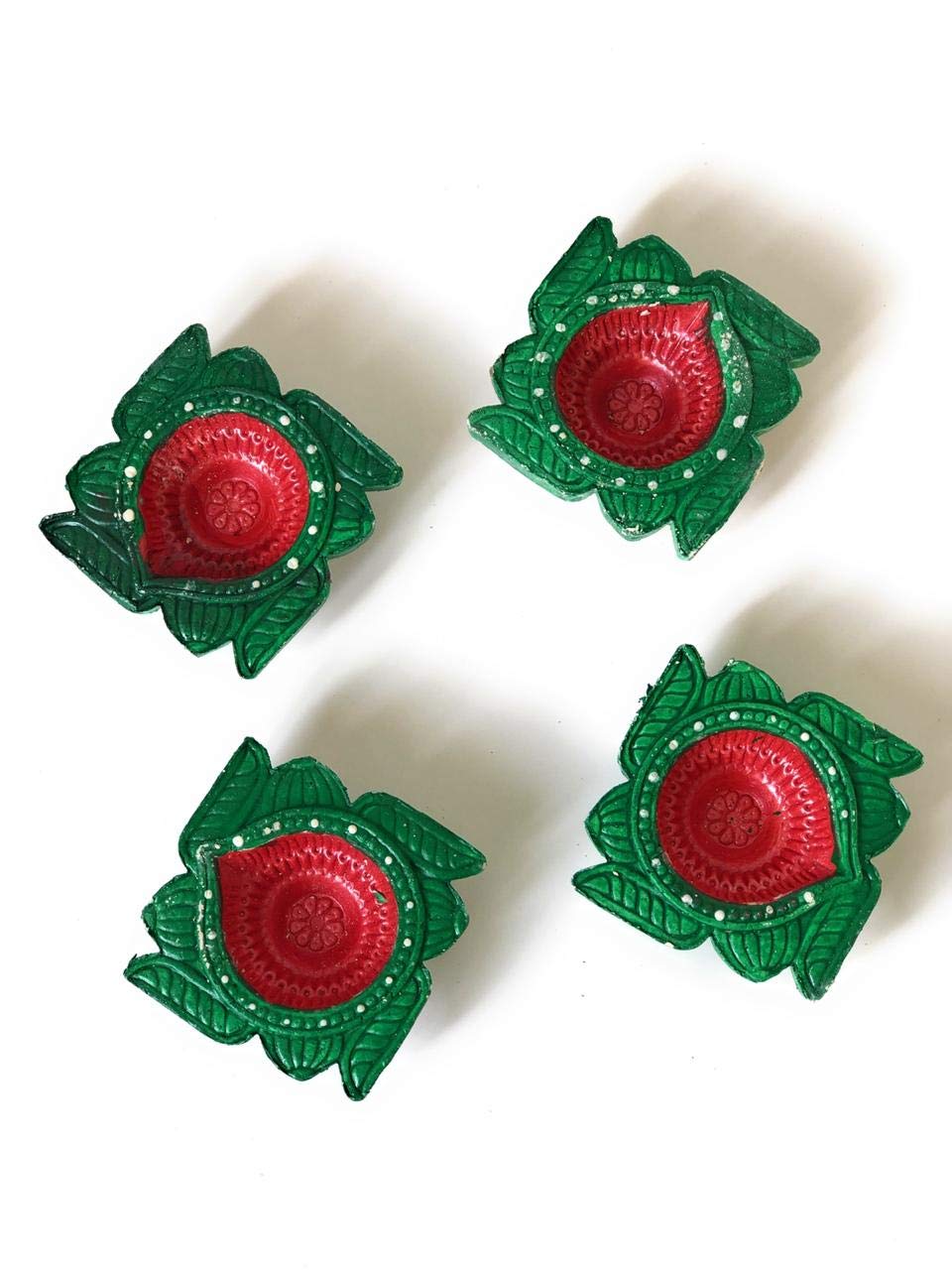 Shreeji Creations Set of 12 Handmade Traditional Earthen Clay Mitti Diya Oil Lamps for Pooja Diwali Decoration - Green Swastik