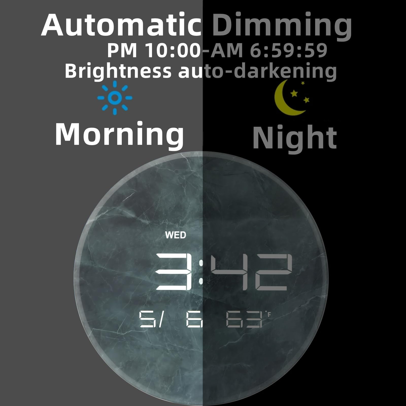 Nbdeal HUI-7855 Horloge murale numérique avec écran LED, calendrier et température de 13", gradation automatique, format 12/24 heures, utilisation murale et de bureau