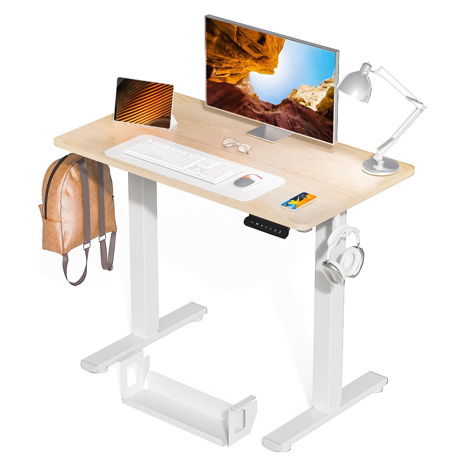 Kingant Standing Desk Height Adjustable Small Electric Stand Up Desks [35 x 20 Inch] - Ergonomic Sit Stand Desk Rising Desks for Home Office Computer