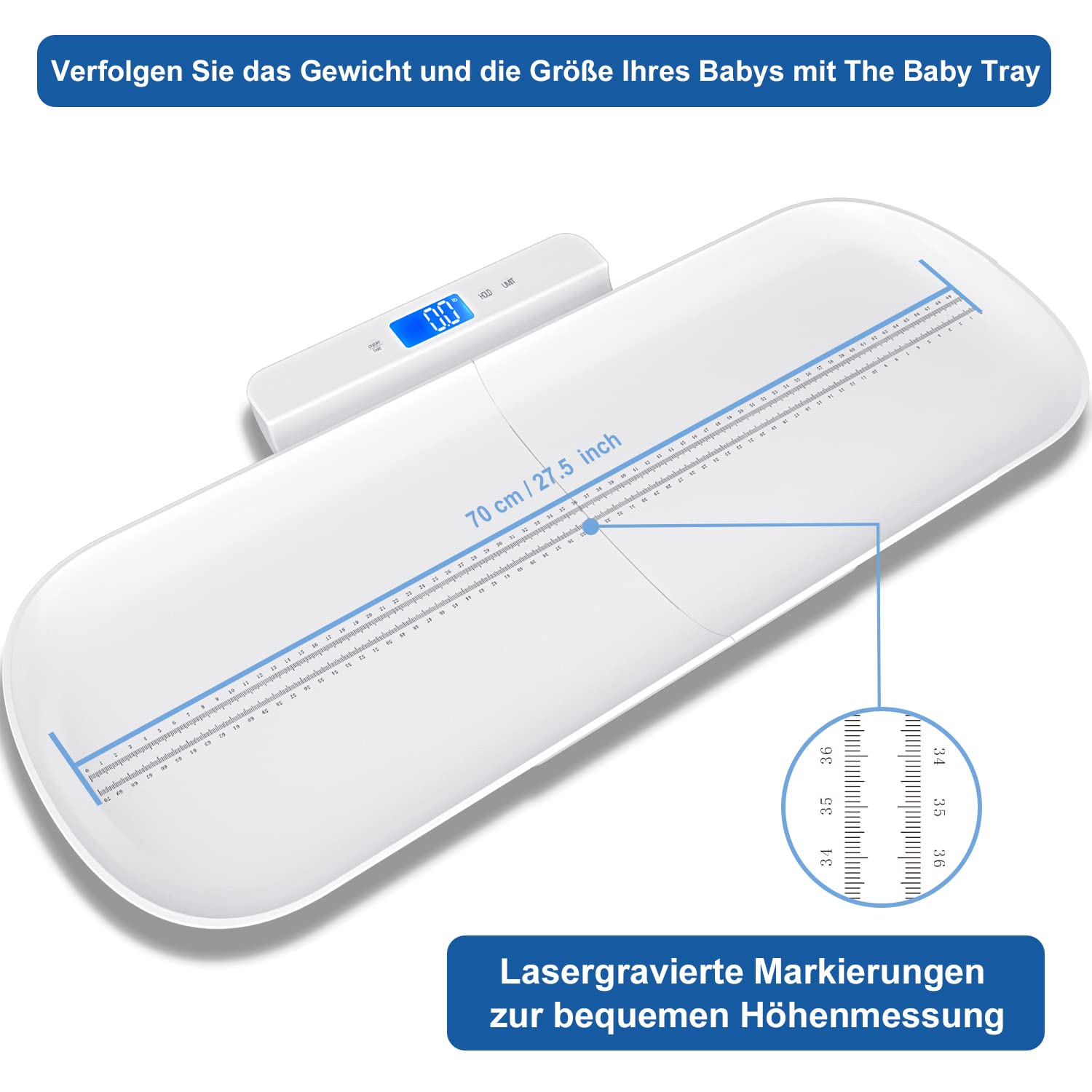UNICHERRY Bluetooth Babywaage, Tierwaage, Multifunktionale baby waage mit herausnehmbarem Tablett, Babywaage digital mit Tara- und Haltefunktion, kostenlose App und Batterien (max: 100 kg)