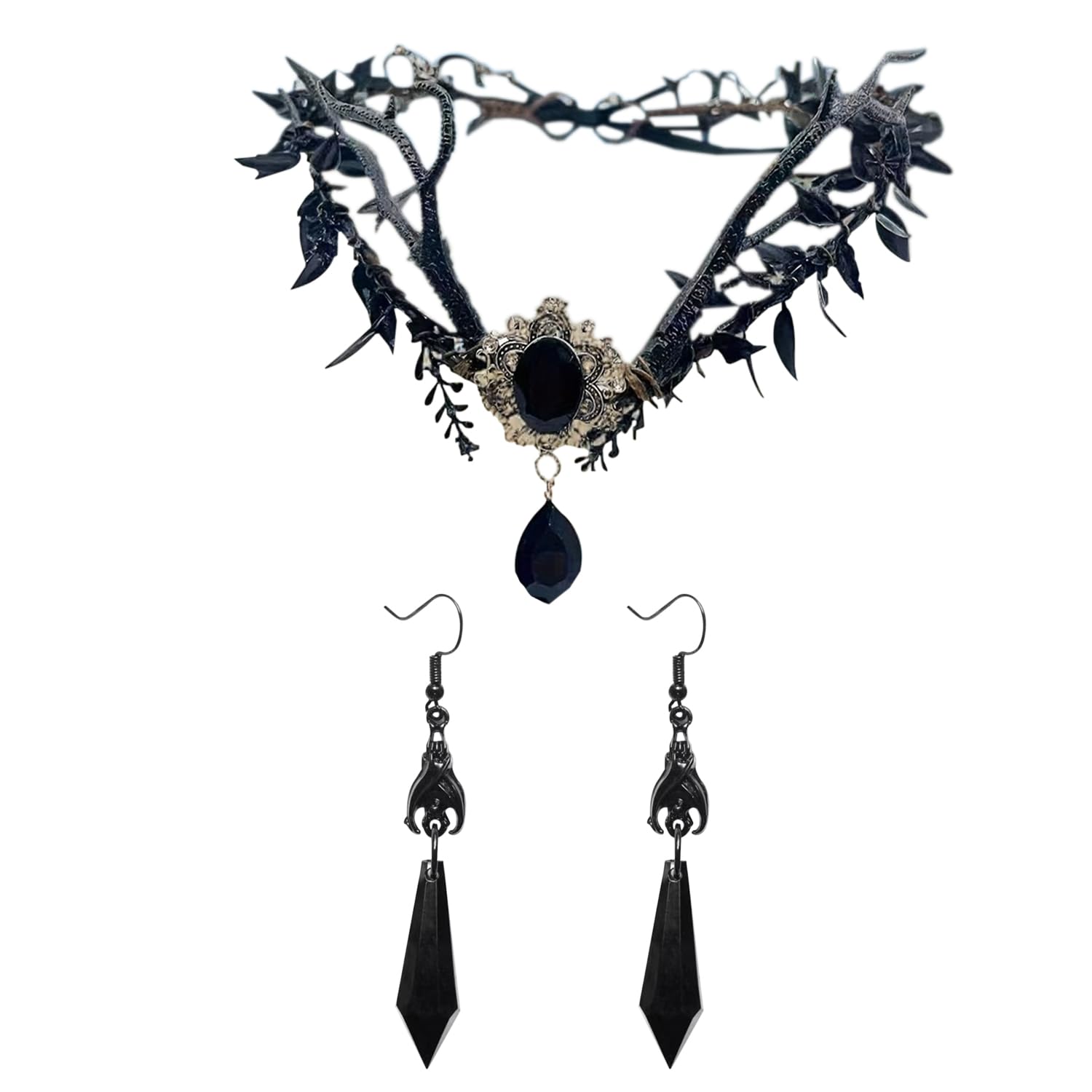 Plldvefd Black 1 Piece Headband And 1 Pair Of Earrings, Vintage Accessories, Gothic Accessories, Clothing Accessories, Role Play Accessories.