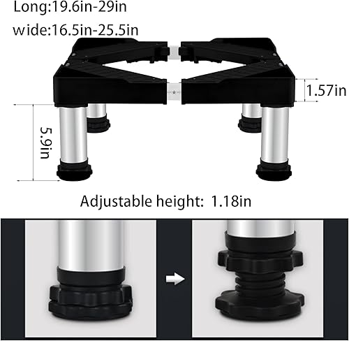 Miniatura 2 de Soporte para lavadora, patas de pedestal ajustables para lavadora, altura de 5.9 pulgadas, soporte largo ajustable de 19.6 a 29.5 pulgadas, ancho
