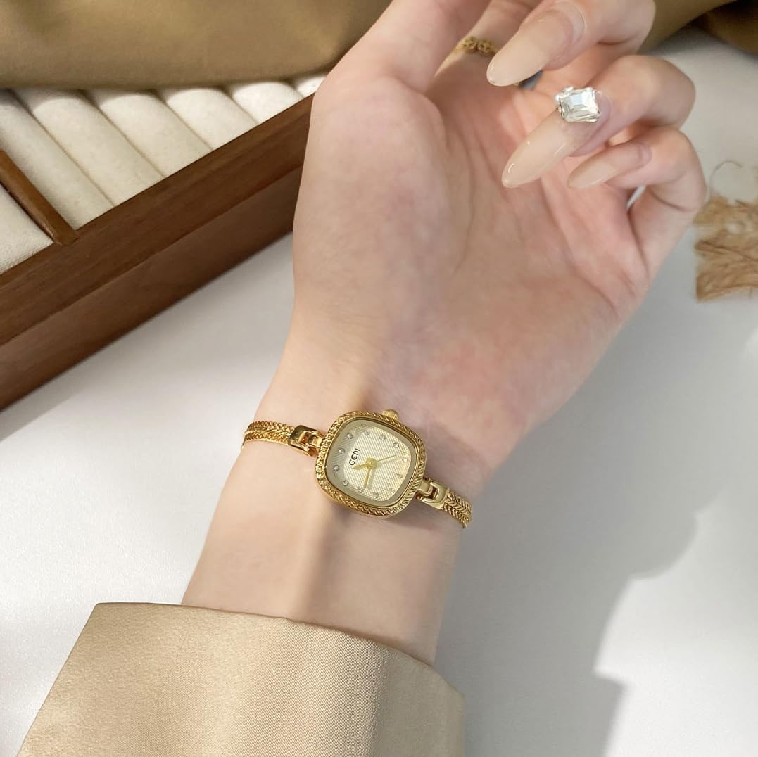 FANMIS Vintage Women's Square Watch Updated Ladies Minimalism Bracelet Small Gold Watch Delicate Quartz Timepiece with Slim Alloy Band Waterproof Luxury Design Dress Watch